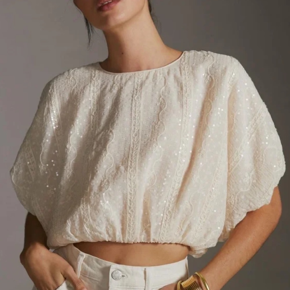NWT Anthropologie Endless Rose sequin top with bubble sleeve